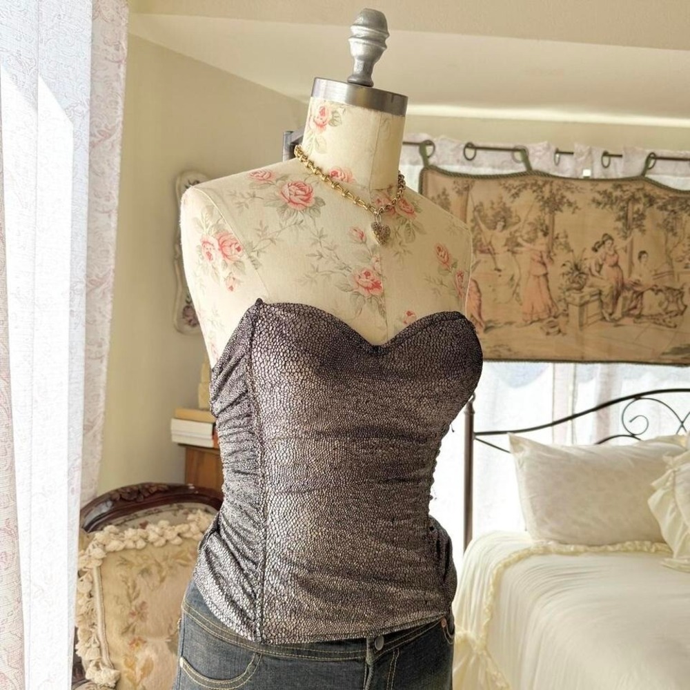 NWT guess‎ y2k silver corset top womens xs
